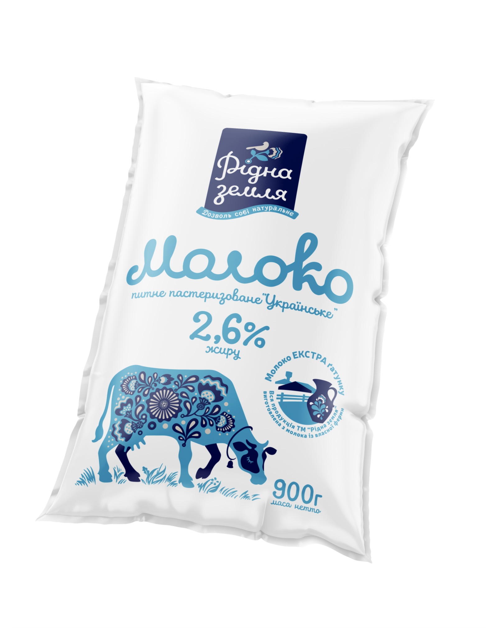 Молоко коров'яче РІДНА ЗЕМЛЯ, пастеризоване, 2,6%, 900г